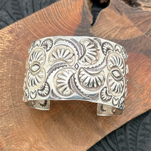 Load image into Gallery viewer, CODY WILLIE Navajo Sterling Silver Statement Cuff Bracelet Repousse Crescents