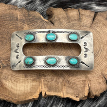 Load image into Gallery viewer, 1940s NATIVE AMERICAN Solid Silver & Turquoise Belt Buckle With New Hardware