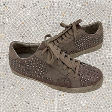 Load image into Gallery viewer, SHU SHOP Rockstar Taupe Pre-Distressed Sneakers With Allover Rhinestones 8.5