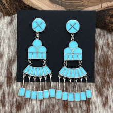 Load image into Gallery viewer, FEDERICO JIMENEZ Sterling Silver & Turquoise Inlay Raincloud Chandelier Earrings