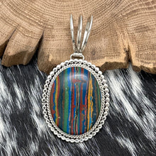 Load image into Gallery viewer, 2000s RUNNING BEAR SHOP Navajo Made Sterling Silver & Rainbow Calsilica Pendant