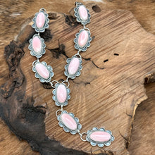 Load image into Gallery viewer, Native American NAVAJO Sterling & Pink Conch Shell Lariat Necklace Signed PN