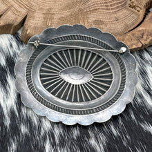 Load image into Gallery viewer, 1960s Native American NAVAJO Sterling Silver Large Oval Concho Pin Stampings