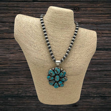 Load image into Gallery viewer, BOBBY JOHNSON Navajo Sterling & Dark Lone Mountain Turquoise Cluster Pendant