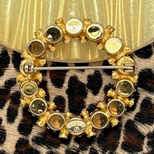 Load image into Gallery viewer, VINTAGE 1960s WEISS Goldtone Metallic AB & Emerald Green Rhinestone Circle Pin