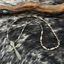 Load image into Gallery viewer, 1970s Native American NAVAJO Sterling & Turquoise Chip Inlay Cross Bead Necklace