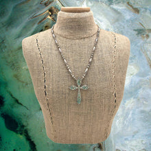 Load image into Gallery viewer, 1970s Native American NAVAJO Sterling & Turquoise Chip Inlay Cross Bead Necklace