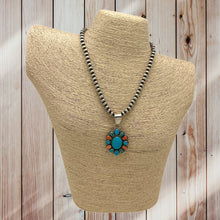 Load image into Gallery viewer, BEA TOM Navajo Sterling Silver & Kingman Turquoise Multi-Stone Cluster Pendant