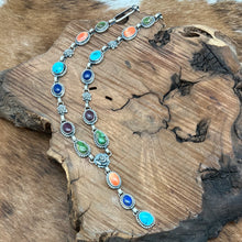 Load image into Gallery viewer, MARY ELLEN Navajo Sterling Turquoise Lapis Spiny Oyster Lariat Necklace Roses