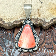 Load image into Gallery viewer, DANNY CLARK Navajo Sterling & Orange Spiny Oyster Shell Pendant Fancy Frame