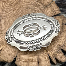 Load image into Gallery viewer, 1990s Native American NAVAJO Sterling Silver Belt Buckle Fancy Edge & Stampings