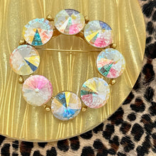 Load image into Gallery viewer, VINTAGE 1960s WEISS Goldtone Clear AB Rivoli Rhinestone Round Circle Pin Brooch