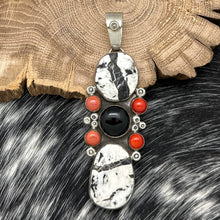 Load image into Gallery viewer, RONALD TOM For NAKAI Native American White Buffalo Onyx Coral Statement Pendant