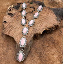 Load image into Gallery viewer, Native American NAVAJO Sterling & Pink Conch Shell Lariat Necklace Signed PN