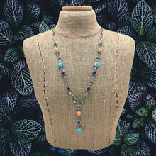 Load image into Gallery viewer, MARY ELLEN Navajo Sterling Turquoise Lapis Spiny Oyster Lariat Necklace Roses