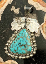Load image into Gallery viewer, Elysium Inc Mexico .950 Silver & Turquoise Pendant With Mother Of Pearl Leaves