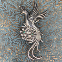 Load image into Gallery viewer, Vintage 1940s Mexico Sterling Silver & Turquoise Statement Bird Pin Flowers