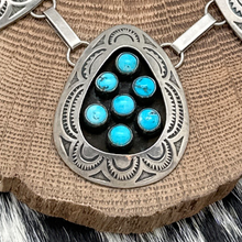 Load image into Gallery viewer, 1960s Native American NAVAJO Sterling &amp; Kingman Turquoise 5-Station Necklace
