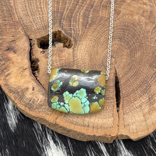 Load image into Gallery viewer, Blackjack Turquoise Chunky Pendant With Sterling Silver Chain Made In Italy
