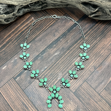 Load image into Gallery viewer, Federico Jimenez Sterling &amp; Carico Lake Turquoise 10-Station Naja Necklace Earrings Set
