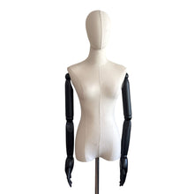 Load image into Gallery viewer, THE SHOP COMPANY Natural Canvas Female Dress Display Form Black Arms Chrome Base
