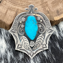 Load image into Gallery viewer, Native American Navajo Sterling &amp; Turquoise Enhancer Pendant Leaves Stampings
