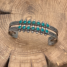 Load image into Gallery viewer, Vintage Native American Fred Harvey Era Sterling Silver Turquoise Child&#39;s Cuff
