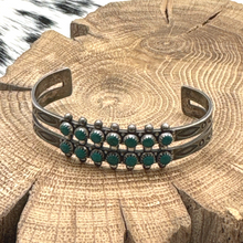 Load image into Gallery viewer, Vintage Native American Fred Harvey Era Sterling Silver Turquoise Child&#39;s Cuff
