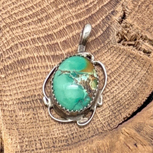 Load image into Gallery viewer, Vintage Native American Sterling Silver Green Turquoise Petite Pendant Scallops
