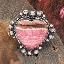 Load image into Gallery viewer, ROSELLA PAXTON Navajo Sterling &amp; Rhodochrosite Heart Ring 4 Starshots Size 10.25
