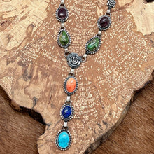 Load image into Gallery viewer, MARY ELLEN PEASE Navajo Sterling Turquoise Lapis Spiny Lariat Necklace Roses
