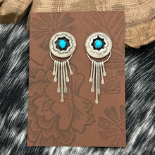 Load image into Gallery viewer, 1980s Native American NAVAJO Sterling Silver Turquoise Shadowbox Dangle Earrings
