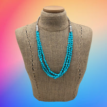 Load image into Gallery viewer, 1990s SOUTHWEST STYLE Sterling Silver &amp; Turquoise 3-Strand Nugget Necklace
