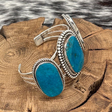 Load image into Gallery viewer, 1990s McCABE Native American Navajo Sterling 3-Stone Statement Cuff Bracelet
