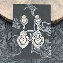 Load image into Gallery viewer, THE BOYZ SILVER Mexico Sterling Silver Double Sacred Heart Post Dangle Earrings
