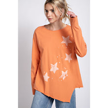 Load image into Gallery viewer, EASEL CLOTHING White Star Printed Cotton Knit Boat Neck Top In Tangerine
