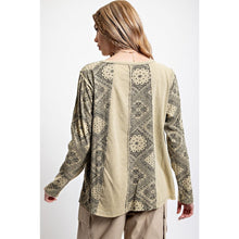 Load image into Gallery viewer, EASEL CLOTHING Mineral Washed Bandana/Paisley Print Mix Cotton Knit Top In Sage
