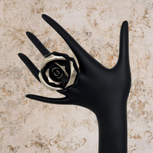 Load image into Gallery viewer, LEANDER TAHE Navajo Sterling Silver 3-D Rose Ring With Wide Adjustable Band
