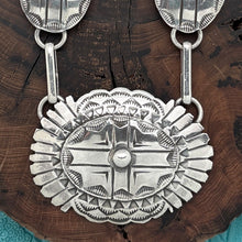 Load image into Gallery viewer, BUFFALO DANCER Taos Pueblo Coin &amp; Sterling Silver Cross Concho Station Necklace

