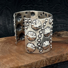 Load image into Gallery viewer, CODY WILLIE Navajo Sterling Silver Fanciful Repousse Stamped Wide Cuff Bracelet
