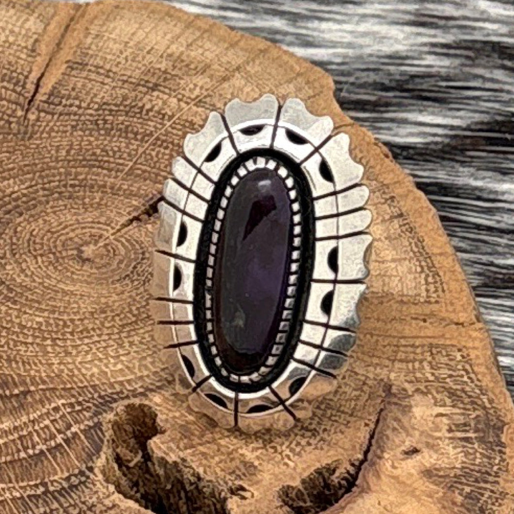 ADAM & RITA TELLER Navajo De Chelly Shop Sterling Silver Sugilite Ring Size 7.25