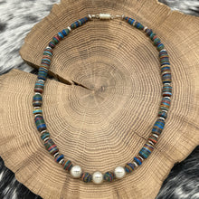 Load image into Gallery viewer, 1990s NATIVE AMERICAN Sterling Silver &amp; Rainbow Calsilica Beaded Choker Necklace
