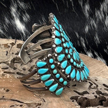 Load image into Gallery viewer, 1970s Native American NAVAJO Sterling &amp; Turquoise Round Cluster Cuff Bracelet
