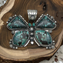 Load image into Gallery viewer, ROSELLA PAXTON Navajo Sterling &amp; Hubei Turquoise Butterfly Pendant Pointed Wings
