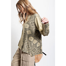 Load image into Gallery viewer, EASEL CLOTHING Mineral Washed Bandana/Paisley Print Mix Cotton Knit Top In Sage
