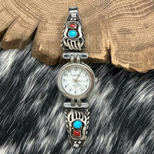 Load image into Gallery viewer, Carriage Watch Featuring 1980s Native American NAVAJO Bear Paw Turquoise Tips
