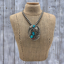 Load image into Gallery viewer, 1970s MIKE THOMAS JR Navajo Sterling Turquoise Coral &amp; Claw Belt Buckle Pendant
