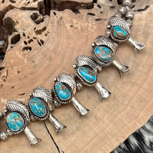 Load image into Gallery viewer, 1970s Native American NAVAJO Sterling Turquoise Squash Blossom Necklace No Naja
