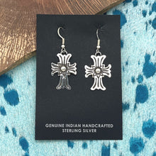 Load image into Gallery viewer, Native American NAVAJO Sterling Silver Cross Dangle Earrings With Curved Lines
