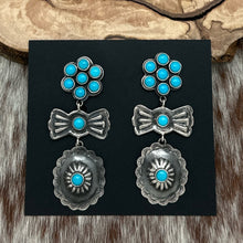 Load image into Gallery viewer, FEDERICO JIMENEZ Sterling &amp; Sleeping Beauty Turquoise Concho Dangle Earrings
